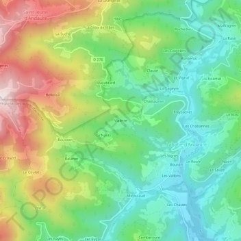 Mapa topográfico Vialette, altitude, relevo