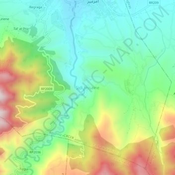 Mapa topográfico Sidi Hssaine, altitude, relevo