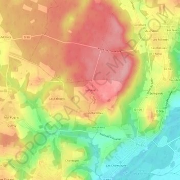 Mapa topográfico La Palud, altitude, relevo