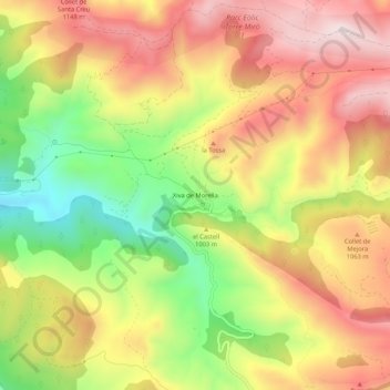 Mapa topográfico Chiva de Morella, altitude, relevo