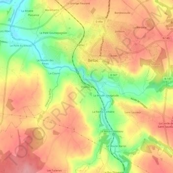 Mapa topográfico Chapterie, altitude, relevo