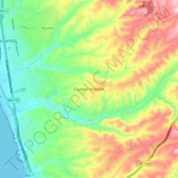 Mapa topográfico Ciudad Morelos, altitude, relevo