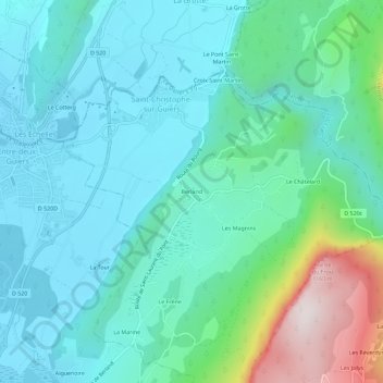 Mapa topográfico Berland, altitude, relevo