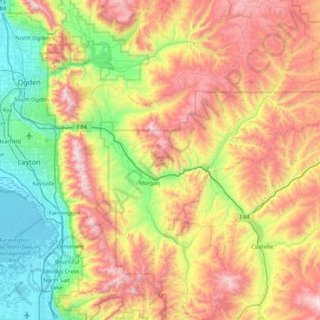 Mapa topográfico Morgan County, altitude, relevo