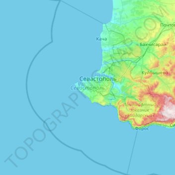 Mapa topográfico Sevastopol, altitude, relevo