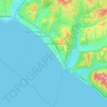 Mapa topográfico San Clemente, altitude, relevo