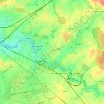 Mapa topográfico Brugelette, altitude, relevo