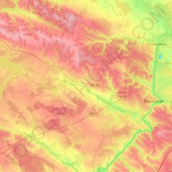 Mapa topográfico Якушинецька сільська громада, altitude, relevo