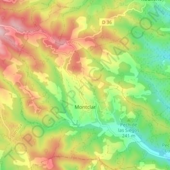 Mapa topográfico Montclar, altitude, relevo