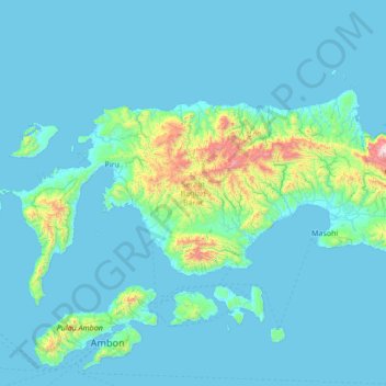 Mapa topográfico Seram Bagian Barat, altitude, relevo