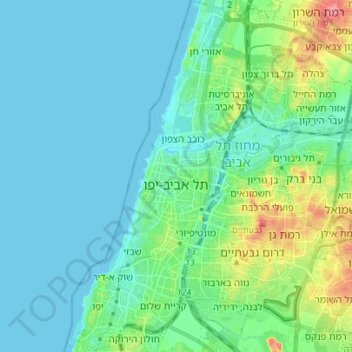 Mapa topográfico תל אביב-יפו, altitude, relevo