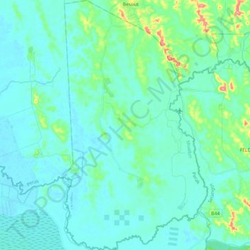 Mapa topográfico Hulu Bernam Barat, altitude, relevo