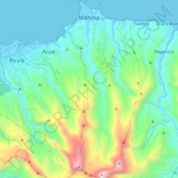 Mapa topográfico Mahina, altitude, relevo