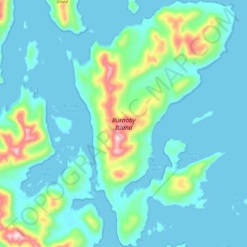 Mapa topográfico Burnaby Island, altitude, relevo