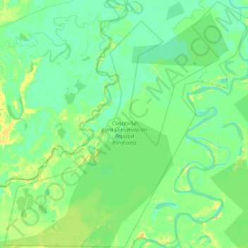 Mapa topográfico Concesión para Conservación Amazon Rainforest, altitude, relevo