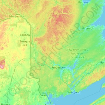 Mapa topográfico Saint John River, altitude, relevo