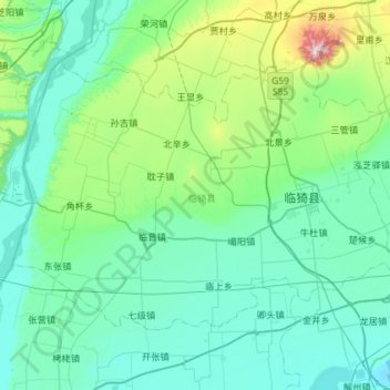 Mapa topográfico Linyi County, altitude, relevo