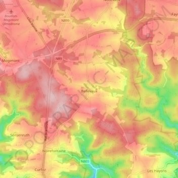 Mapa topográfico Bellevaux, altitude, relevo