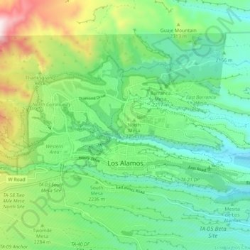 Mapa topográfico Los Alamos, altitude, relevo