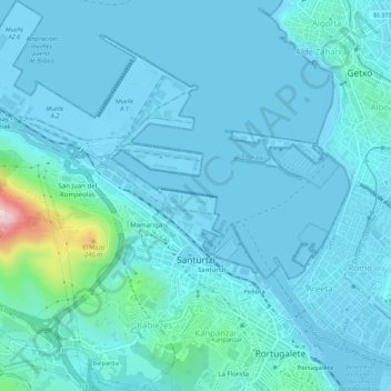 Mapa topográfico Santurtzi, altitude, relevo