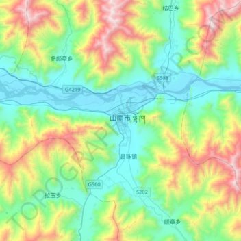 Mapa topográfico 泽当街道, altitude, relevo