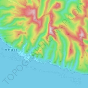 Mapa topográfico Teahupoo, altitude, relevo