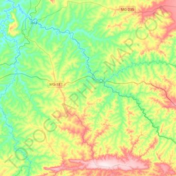 Mapa topográfico Tobati, altitude, relevo