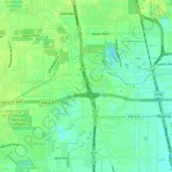 Mapa topográfico North Houston District, altitude, relevo
