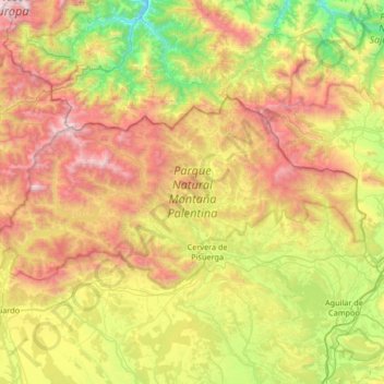 Mapa topográfico Parque Natural Montaña Palentina, altitude, relevo