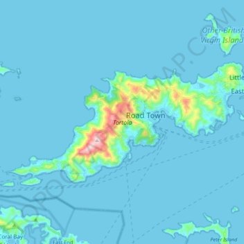 Mapa topográfico Tortola, altitude, relevo