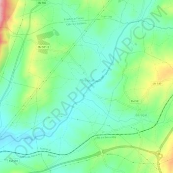 Mapa topográfico Minhocal, altitude, relevo