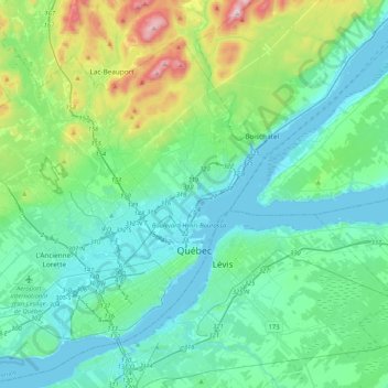 Mapa topográfico Québec, altitude, relevo