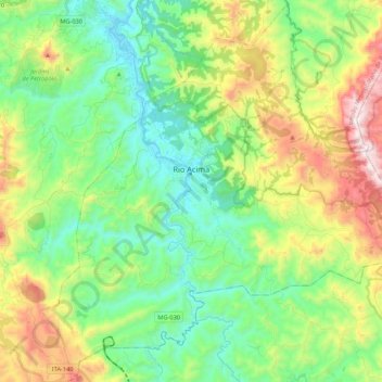 Mapa topográfico Rio Acima, altitude, relevo