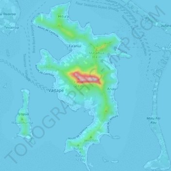 Mapa topográfico Bora Bora, altitude, relevo