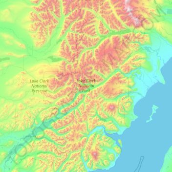 Mapa topográfico Lake Clark National Park and Preserve, altitude, relevo