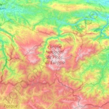Mapa topográfico Picos de Europa National Park, altitude, relevo