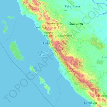 Mapa topográfico Provincia de Sumatra Occidental, altitude, relevo