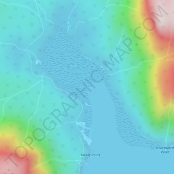 Mapa topográfico Jackson Bay, altitude, relevo