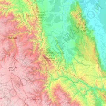 Mapa topográfico Pasco, altitude, relevo