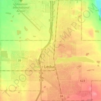 Mapa topográfico City of Leduc, altitude, relevo