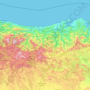 Mapa topográfico Cantabria, altitude, relevo