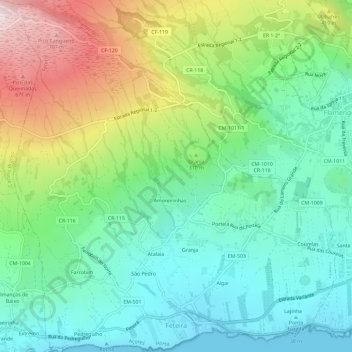 Mapa topográfico Feteira, altitude, relevo