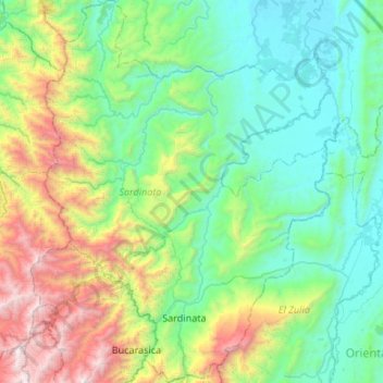 Mapa topográfico Sardinata, altitude, relevo