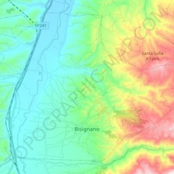 Mapa topográfico Bisignano, altitude, relevo