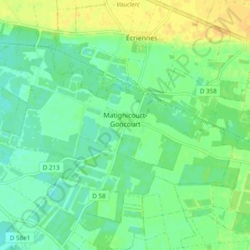 Mapa topográfico Matignicourt-Goncourt, altitude, relevo