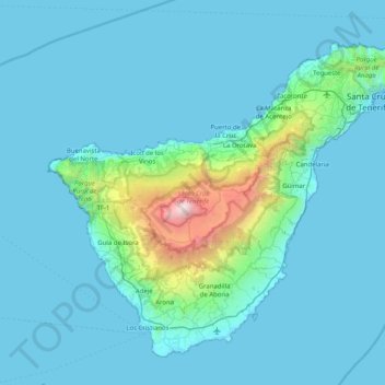 Mapa topográfico Tenerife, altitude, relevo