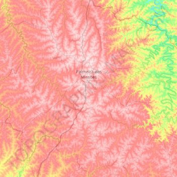 Mapa topográfico Palmeira das Missões, altitude, relevo