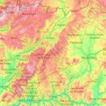 Mapa topográfico Vila Real, altitude, relevo
