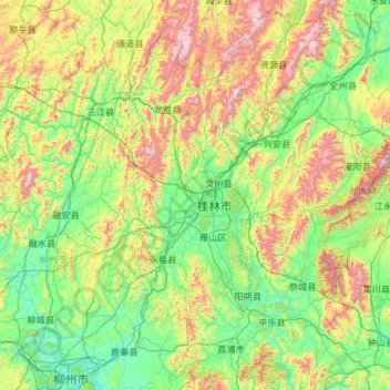 Mapa topográfico 桂林市, altitude, relevo
