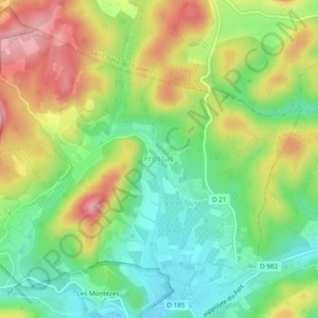 Mapa topográfico Fressac, altitude, relevo